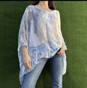 Scandal Italy Silk Lav Top O/S Women Water color Sheer Lined Boho Resortwear